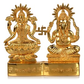 Hashcart Hindu God Lakshmi Ganesh Gold Plated Figurine | Statue (4 inch)