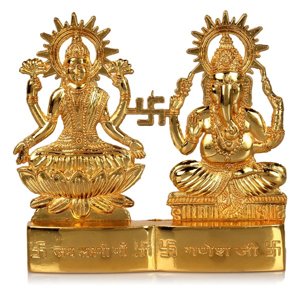 Hashcart Hindu God Lakshmi Ganesh Gold Plated Figurine | Statue