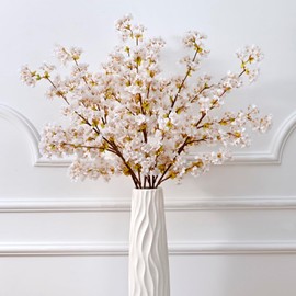 Yinhua 6 Pcs Artificial Cherry Blossom Branches, 39.4 inchs White Silk Long Stem Artificial Flowers for Tall Vase, Faux Cherry Blossom Stems for Wedding, Party, Spring Indoor Home Decor
