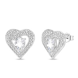 HUIPOJUE Heart Stud Earrings Sterling Silver with Cubic Zirconia, Fashions Love Earrings for Women,Hypoallergenic Gift for Her Valentine’s Day Birthday