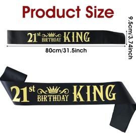 21st Birthday Sash Birthday King Sash Gold Foil Lettering Black Satin Sash Funny Birthday Sash Happy Birthday Sash for Him Men 21st Birthday Decorations Party Supplies