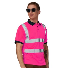 A-SAFETY Pink High Visibility Safety Polo T Shirt Women Reflective Construction Work Shirts Neon Pink Polo Shirt for Women
