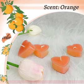 Orange Scented Heart Tealight Candles, Orange Scent Tea Lights Candles Clear Cup, 24 Pack Colored Tealights Candle, 4 Hour Burn Time for Weddings Romantic Decor
