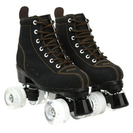 XUDREZ Cowhide Roller Skates for Women and Men High-Top Shoes Double-Row Design,Adjustable Classic Premium Roller Skates (Black Non-Flash Transparent Wheel,5)