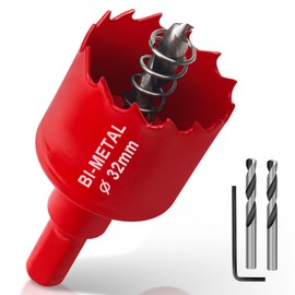 Yeepeo Hole Saw 32 mm, Universal HSS M42 Bi-Metal Hole Saws, Circular Hole Saw with Hex Shank and Drill Bit Set Drill Bit for Wood, Drywall, Plastics, 1 Piece Red