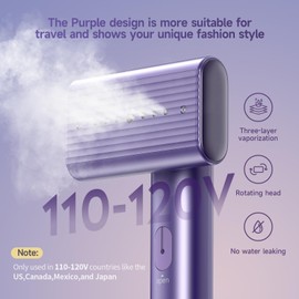 Travel Portable Steamer for clothes - Handheld Steamer for Fabric Clothing Wrinkles, 15s Fast Heat-up Rotary Garment Steamer, 1200W Light Mini Steam Iron for Home, Office and Travel (Purple)