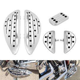 HCmotorku Motorcycle Floorboards Set Driver Passenger Footboards Front Rear Foot Pegs Brake Pedal Fit For Harley Touring Road Glide Street Glide Electra Glide Softail Dyna (Chrome)