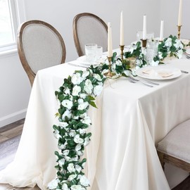 Acronde 3PCS Artificial Flowers Spring Flower Garland Artificial Rose Vine Hanging Decoration for Wedding Wall Arch Party Backdrop (White)