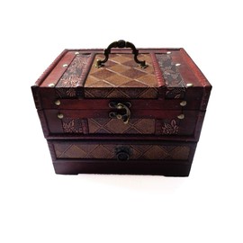 ISOTO Retro Vintage Wooden Jewelry Box Storage Box Organizer Container Case Chest Trinket Box with Mirror for Gilrs Girlfriend Women for Mother's Day (Style 2)