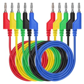 Sumnacon Juego de 5 cables de prueba de enchufe de plátano a plátano, cable de prueba apilable de 0.157 in para multímetro, cable de prueba eléctrico 1000V/15A