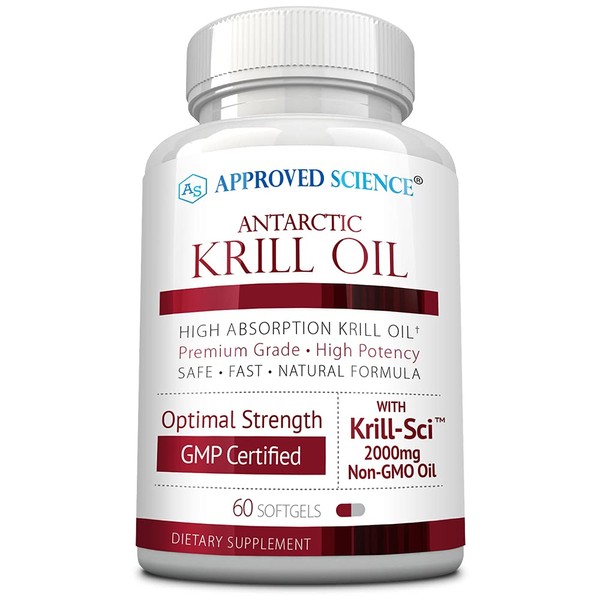 Approved Science® Krill Oil - 2000mg Antarctic Krill Oil, 650mcg Astaxanthin - Support Cardiovascular, Cognitive, and Joint Health - 60 Softgels - 1 Month Supply