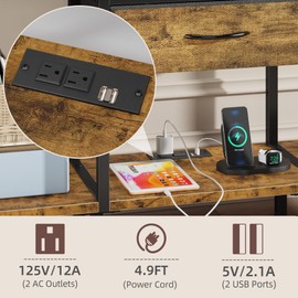 GYIIYUO LED TV Stand with Power Outlet and Fabric Drawer for 55 50 45 Inches TV - Entertainment Center and Industrial TV Console Table for Living Room, Bedroom- 47" Rustic Brown