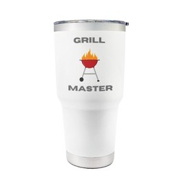 Palm City Products Premium 30 oz Grill Master White Tumbler with Slider Lid - Insulated Dad Fuel Tumbler, Pops Tumbler, Best Grilling Gifts for Dad, Father's Day Gift from Son