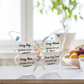 Acrylic Christian Gifts for Women - 5x3.6in Butterfly-shaped Acrylic Plaque with Bible Verses Religious Gifts for Women Men- Butterfly Room Decor Paperweights for Home