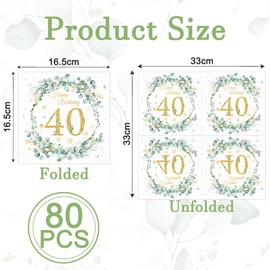 Pack of 80 Napkins 40th Birthday, 40 Happy Birthday Napkins, Sage Green Napkins, for Men, Women, Girls, Birthday Party Decoration