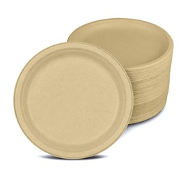 Tellus Products, Eco-Friendly (125-Count) 10-Inch Disposable Plates - Compostable, Durable Tableware - Grown & Made in the USA - No PFAS Added (Natural Color)