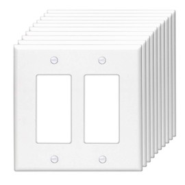 [10 Pack] BESTTEN Decorator Wall Plate, 2 Gang Standard Size Outlet Cover for GFCI and USB Receptacles, H4.53” x W4.57”, Unbreakable Polycarbonate Material, UL Listed, White