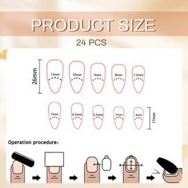 GlamRays Press on Nails Almond Medium False Nails Black and White French Tip Glue Nails Pink Stars False Nails Full Nail Acrylic Nails Pack of 24