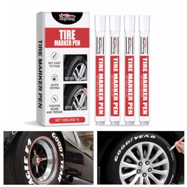 Celiodd Tyre Pen, White Waterproof Tyre Marker, Paint Pen, White High Capacity Tyre Pen, Tyre Pen for Car, Motorcycle, Tyres, Car Tyres (4 White)