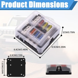 6 Way Fuse Box, 12V-32V Blade Fuse Block Holder with 16 Pcs Fuses LED Indicator Negative Bus Blade, Fuses Holder for Car RV Boat Truck Vehicle SUV Yacht Distribution Panel Accessories