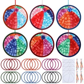 Motipuns 24 Sets Summer Crafts Beach Ball Paper Craft Kits Tissue Paper Sign with Colorful Sticker Acetates DIY Beach Ball Art Kits for Office Activities Holiday Summer Theme Party
