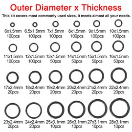 KOOTANS 1200Pcs Nitrile Rubber O Ring Kit 24 Sizes O Rings Assortment Kit Set Sealing Washer NBR Metric o-Ring Assortment for Plumbing, Gas, Automotive and Faucet Repair, Resist Oil and Heat O-Rings