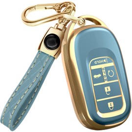Lucrum Compatible with Honda Key Fob Cover & Leather Keychain - TPU Keyfob Case for Accord Civic CR-V SE LX HR-V Pilot (2022-2025) - Blue and Gold