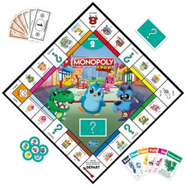 Hasbro Gaming Monopoly Junior Board Game, 2-Sided Game Board, 2 Games in 1, Monopoly Game for Younger Kids, Children's Games, Youth Games (French Version)