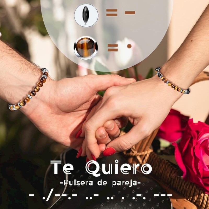Jbniuay Pulsera de código Morse, pulsera de pareja., tiger eyes