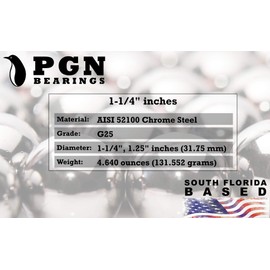 (2 Pieces) PGN - 1-1/4" Inch Chrome Steel Bearing Ball G25 Precision - AISI 52100
