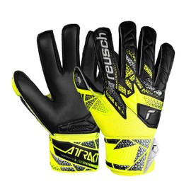 Reusch Attract Infinity Finger Support Junior Goalie Gloves, Soccer Goalkeeper Gloves with Finger Protection, Breathable Durable, for Artificial Grass & Hard Surfaces, Kids Youth Size 5 Black & Yellow