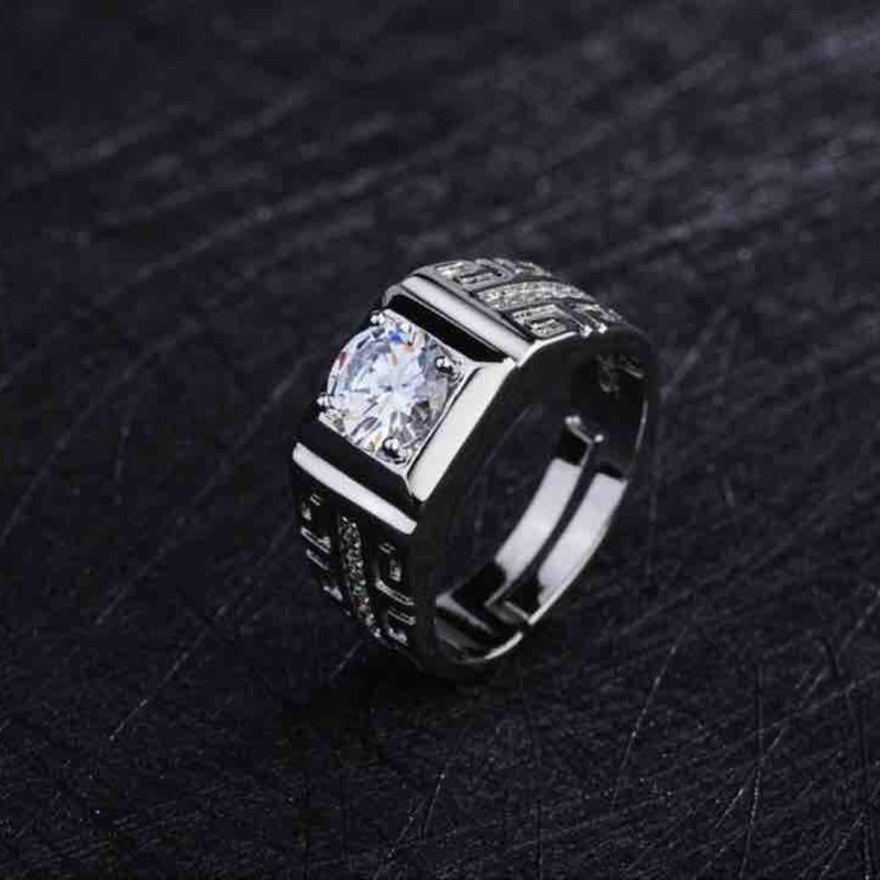 CCTUNG Rings 925 Sterling Silver Rings For Men Shining Crystal