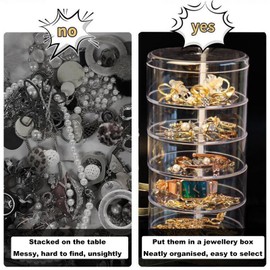 Guolich Schmuck Organizer Box 5 Schichten Clear Acryl 360 ° drehbar Kosmetik Aufbewahrungs-Spinhalter für Halskette Armband Ring Ohrring kleine Gegenstände Behälter Fall