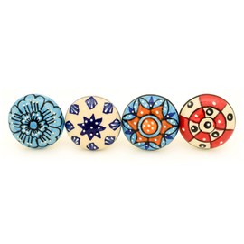 ETHNICITI 10 x Multicolour Flower Handpainted Round Ceramic Door Knobs Cupboard Drawers Cabinets Wardrobe Assorted Vintage Shabby Chic Kitchen Bedroom Living Furniture Dresser Pulls Handles - Design 2