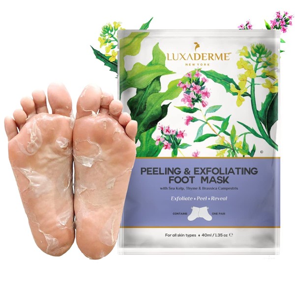 LuxaDerme Peeling and Exfoliating Foot Mask with Sea Kelp, Thyme and Brassica Campestris, 40ml (Pack of 1)