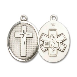 Bliss Sterling Silver Cross EMT Medal Pendant Necklace 1 1/8 x 3/4" on 24'' Chain Gift