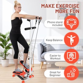 Steppers for Exercise at Home, Stepper with Handlebar and Phone Stand, Stair Stepper with Resistance Bands, Adjustable Height Stair Stepper 330 lb Capacity, Fitness Stepper with LCD Monitor (オレンジ)