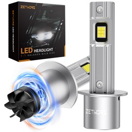 Zethors H1 LED Headlight Bulb with 16000 RPM Cooling Fan, 24000LM 100W 600% Brighter LED Headlights Non-Polarity, 1:1 Mini Size Plug and Play for Halogen Replacement, Pack of 2