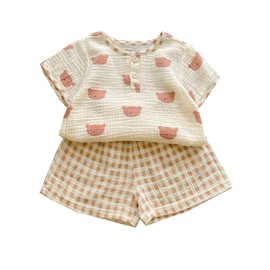 Jaydyequ Pajamas, Baby Clothes, Girls Clothes, Short Sleeves, Girls, Boys, Summer Clothes, Girls, Loungewear, Top and Bottom Set, Room Wear, Kids Gift, Gauze, Khaki Bear Pattern
