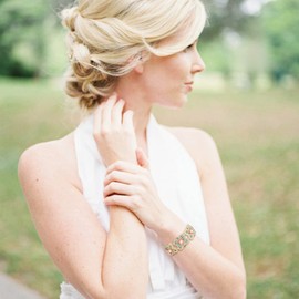 EVER FAITH Austrian Crystal Art Deco Butterfly Prom Costume Jewelry Hollow Stretch Bracelet for Women Peach Gold-Tone