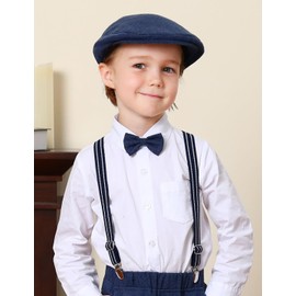 A&J DESIGN Newsboy Hats for Boys Baby Golf Wedding Driver Cap with Bow Tie Set Navy Blue 2-3T