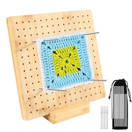 Handcrafted Wooden Blocking Board, Crochet, Lock Board for Granny Square with 20 Stainless Steel Rod Pins, Crochet Wood for Crochet and Knitting Projects, 20 x 20 cm