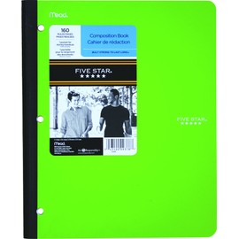 Five Star 1-Subject Wireless Notebook, 8.5" x 11" Sheet Size, College Ruled, 160 Pages/80 Sheets, 3-Hole Punched, Assorted Colour Poly Covers, 1 Notebook (09378)