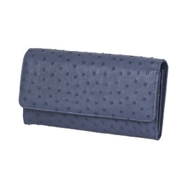 Kyowa Ostrich Long Wallet, Women's, Genuine Leather, Half Point, navy
