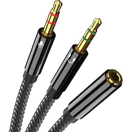 Headphone Mic Splitter Cable, 2 in 1 Microphone/Headphone Splitter, 3.5mm Jack Audio Mic Adapter, 3.5mm Aux Female to Dual 3.5mm Male PC Headset Microphone Cable Gaming Headset, Earphone, Desktop