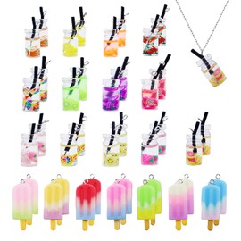 CONNECTION Set of 40 Charms Bubble Tea Bubble Tea Pendant Earrings Make Your Own Set Milk Tea Jewellery for DIY Bracelet Necklace Key Rings Jewellery Pendant Resin Jewellery Make Yourself, Plastic