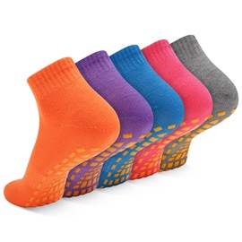 FANTESI 5 Pairs Non Slip Grip Pilates Socks, Colorful Yoga Socks for Women with Grips, Non Slip Slipper Socks for Yoga, Barre Fitness, Dance, Ballet… (Multicolor)