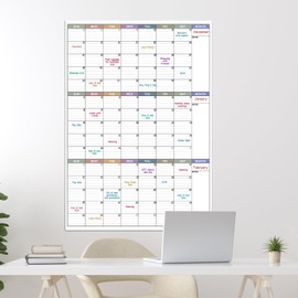 Large Dry Erase Calendar For Wall - Undated 3 Month Calendar, 28'' x 40'', Erasable & Reusable Laminated White Board, 8 Round Stickers, Vertical Calendar for Office, Home and School