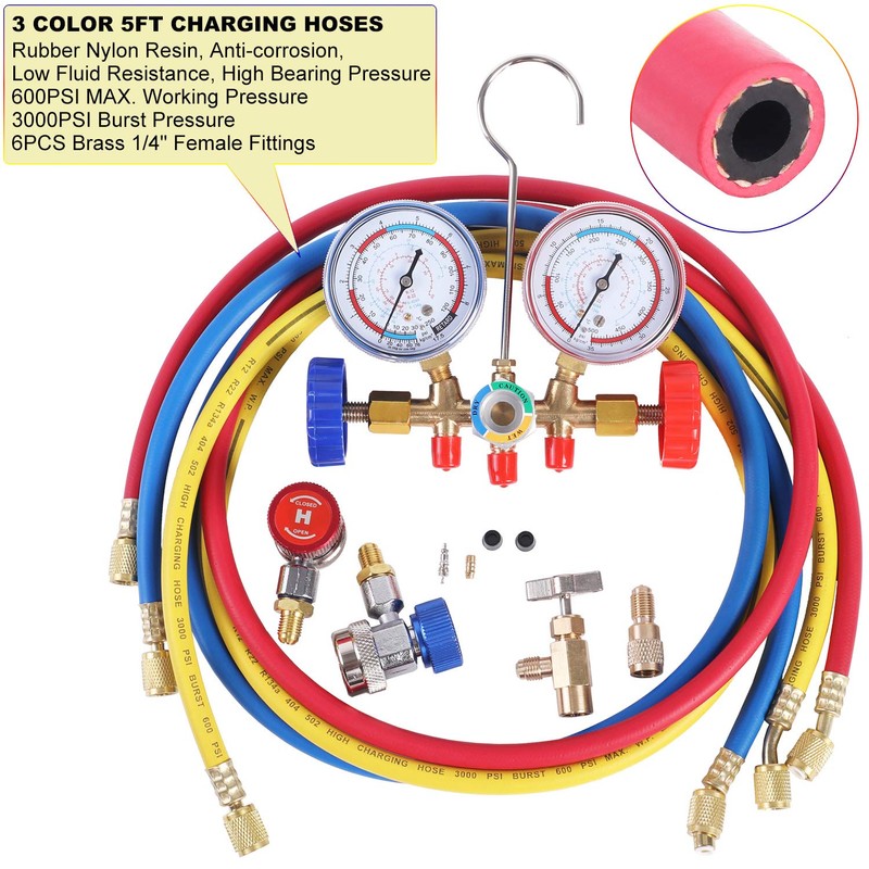 JIFETOR 3 Way AC Manifold Gauge Set, HVAC Diagnostic Charging