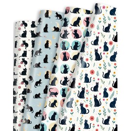 Pineraap Cat Wrapping Paper, 12 Sheets Black Cat Birthday Wrapping Paper Pet Themed Gift Wrap Paper for Cats Lovers, Holiday, Birthday, Baby Shower Party Decoration, DIY Projects, 20x28 Inch